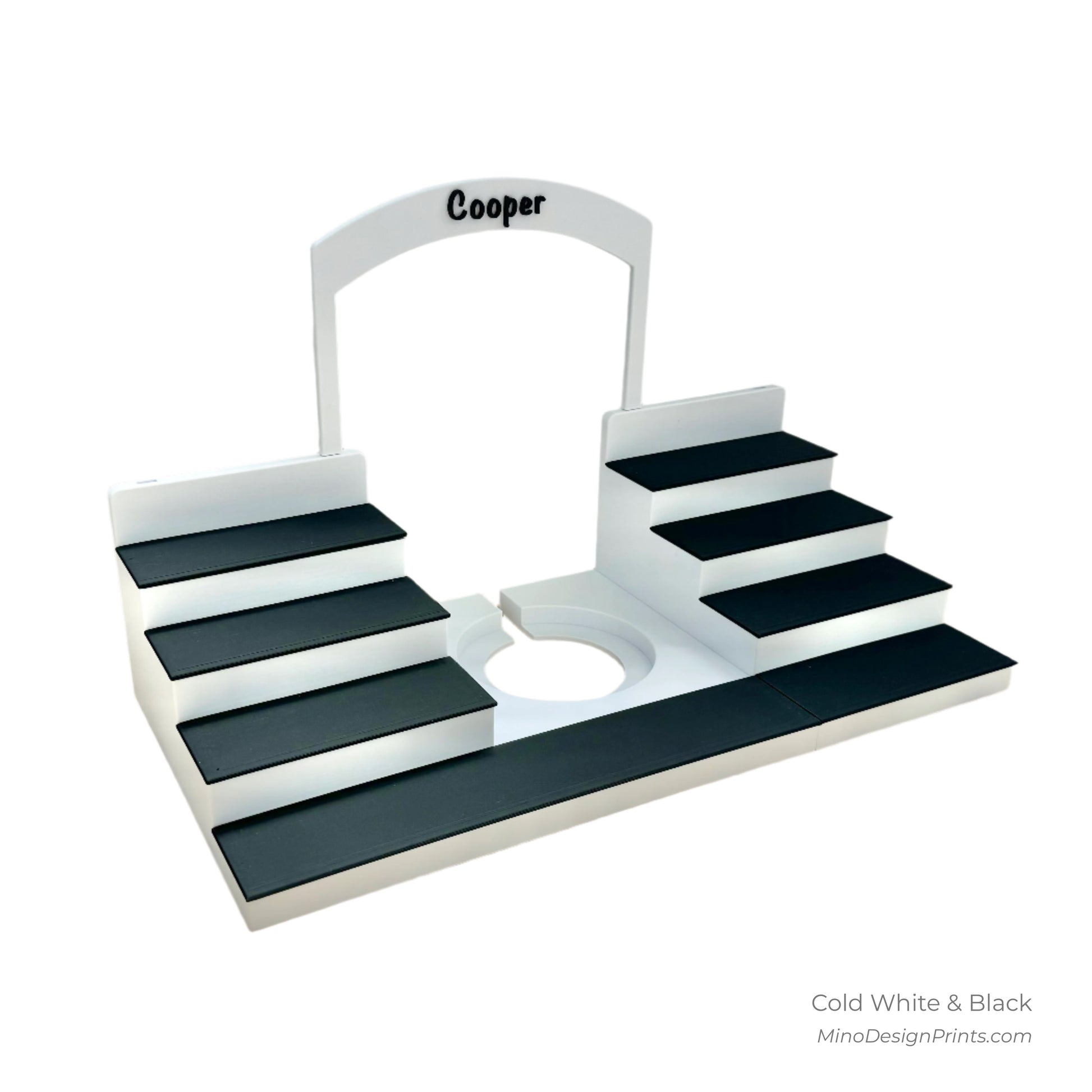 Personalised Large Stairs Shelf for Tonie Box in Cold White with Black Steps