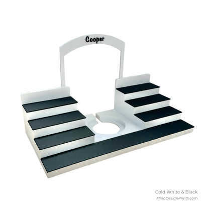 Personalised Large Stairs Shelf for Tonie Box in Cold White with Black Steps