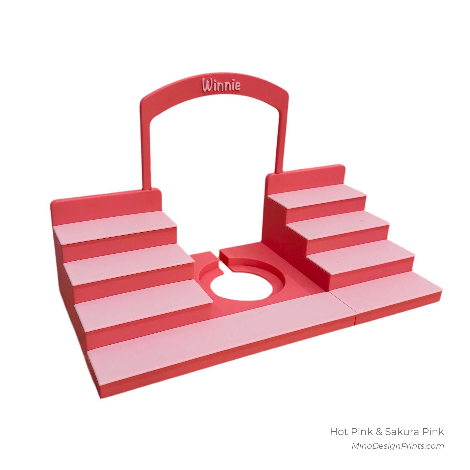 Personalised Large Stairs Shelf for Tonie Box in Hot Pink with Sakura Pink Steps
