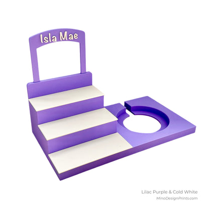 Personalised Small Stairs Shelf for Tonie Box in Lilac Purple with Cold White Steps